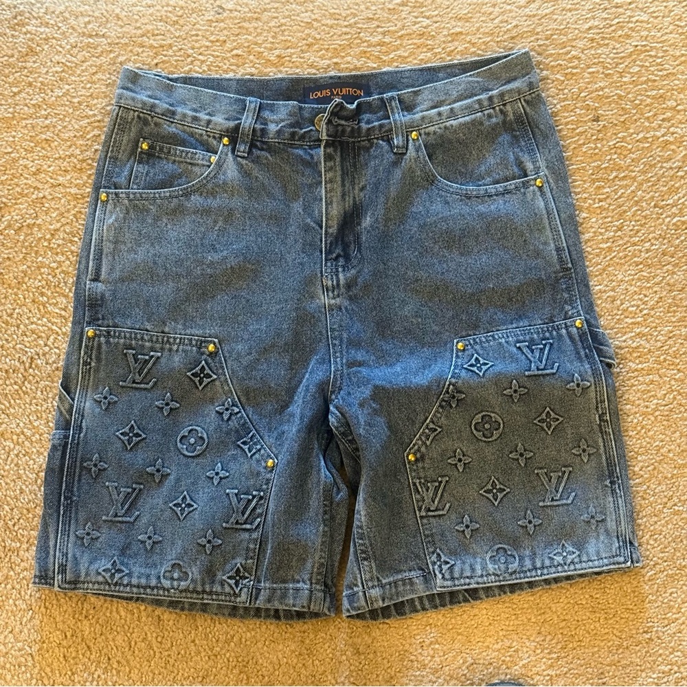 Louis Vuitton Blue Monogram Denim Shorts Size; Waist size 28-30